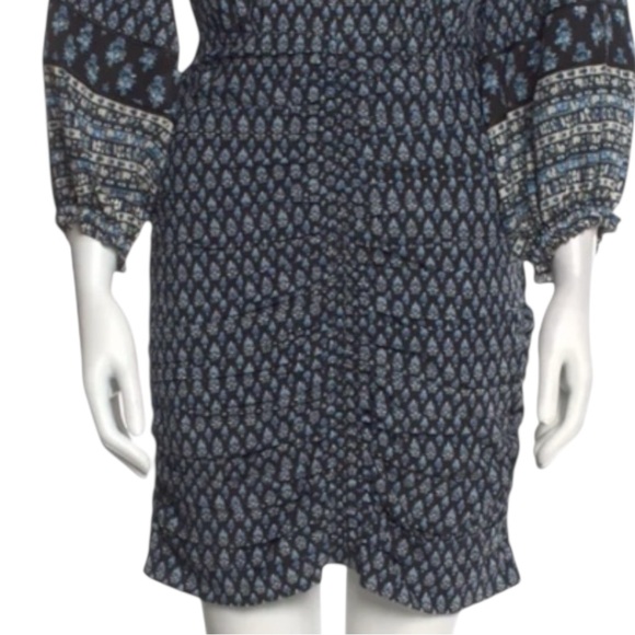 VERONICA BEARD Silk Patterned V-Neck Dress in Navy Size 2 — Quiet Luxury!!! - Picture 2 of 8